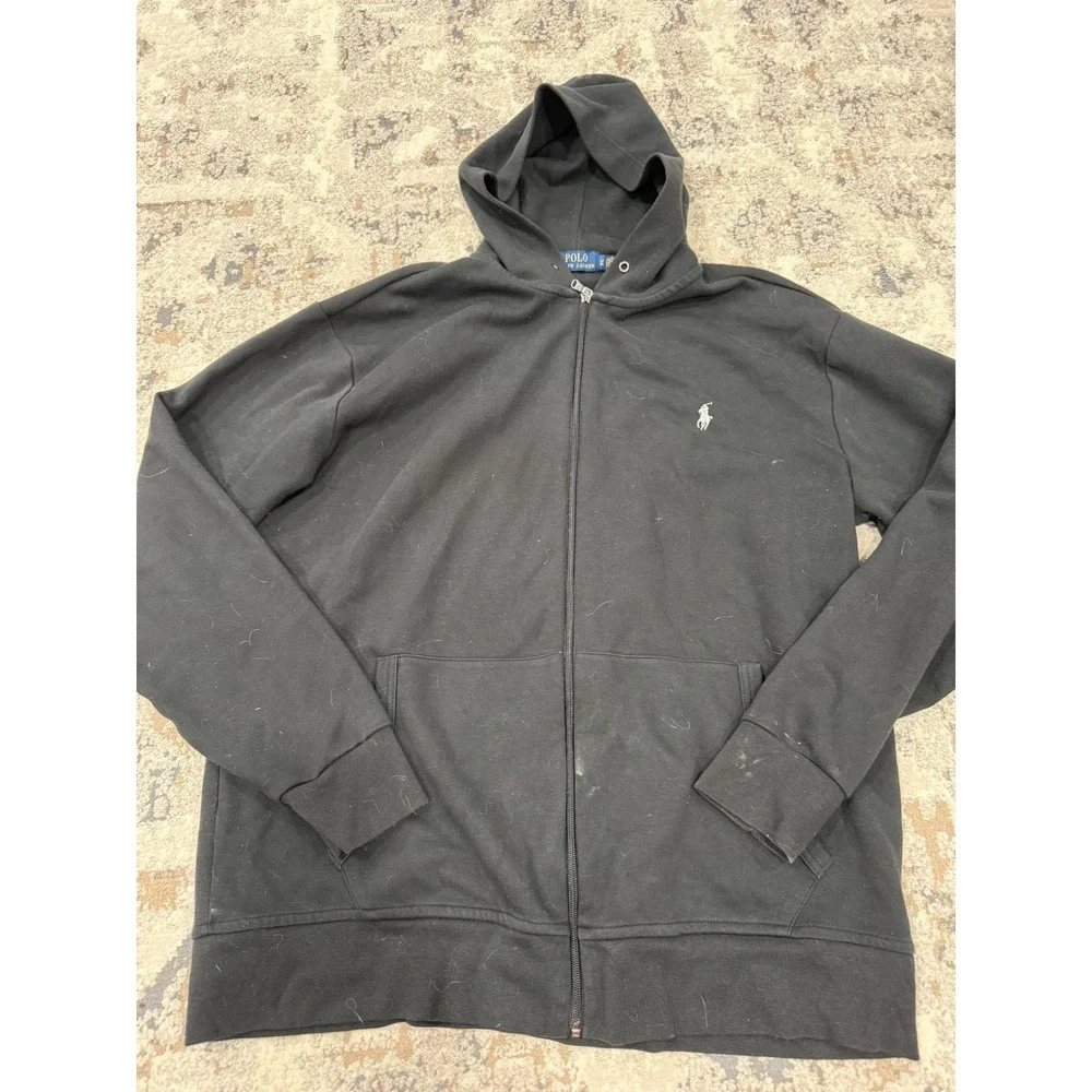 Polo Ralph Lauren Mens Full Zip Hoodie Black Embroidered Pony Logo Size LT